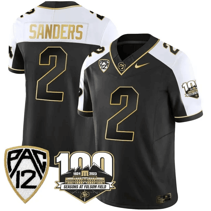 Men's Colorado Buffaloes 100th Seasons At Folsom Field Patch Vapor Gold Jersey V2 ?All Stitched - image 1