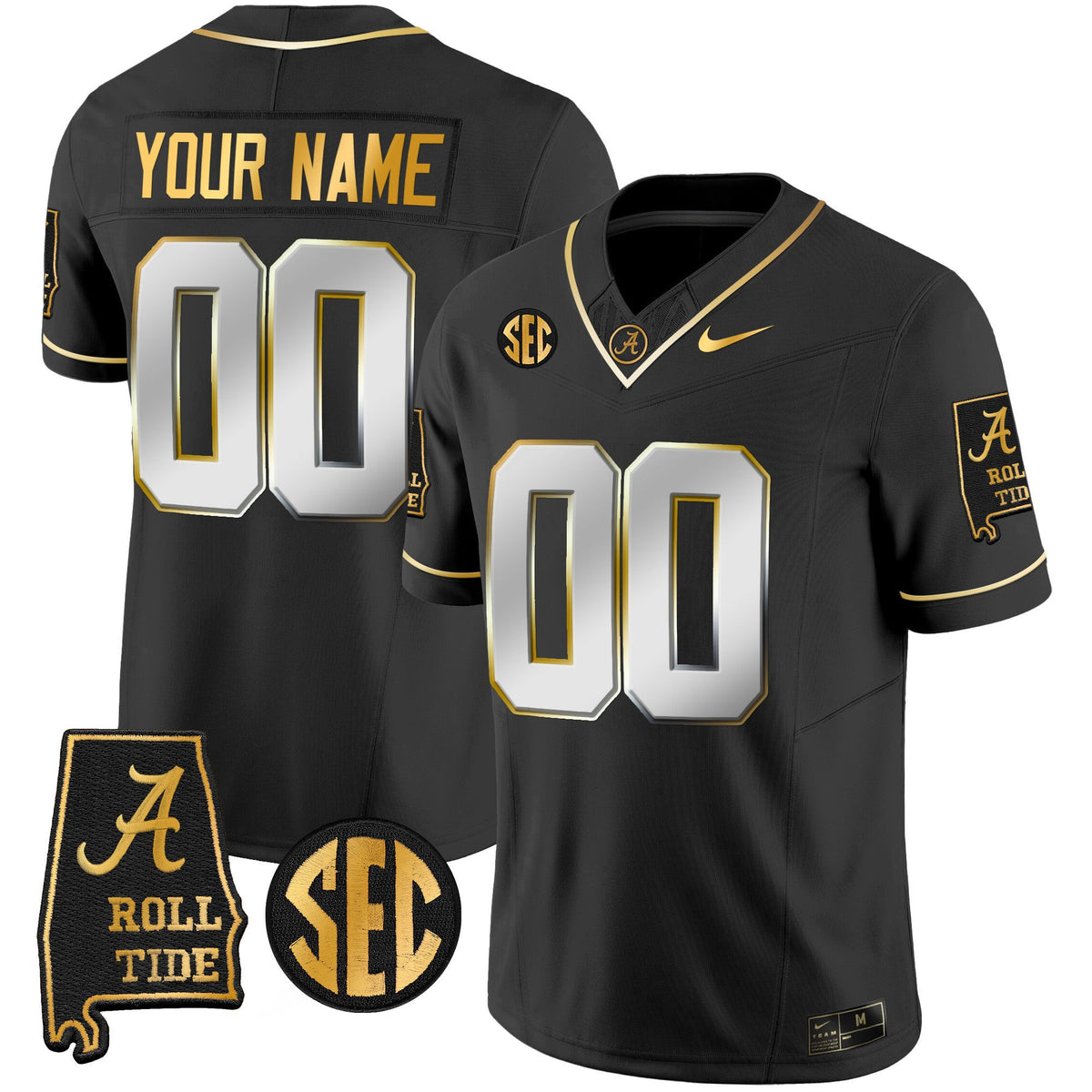 Alabama Crimson Tide Vapor Gold Custom Jersey V3 - Alabama Map - All Stitched - image 2