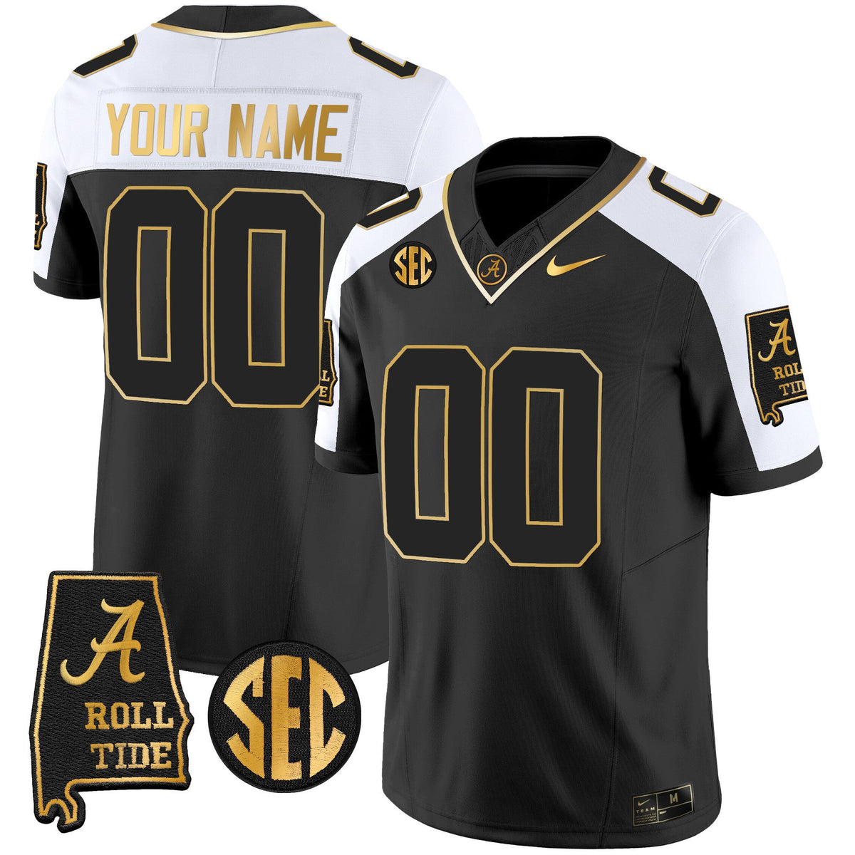Alabama Crimson Tide Vapor Gold Custom Jersey V3 - Alabama Map - All Stitched - image 1