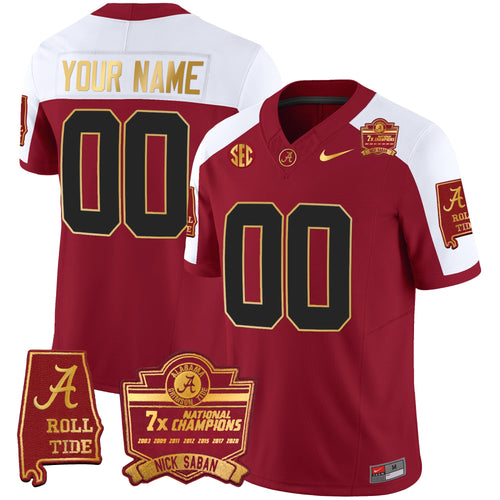 Alabama Crimson Tide Nick Saban 7x Champions Patch Gold Trim Custom Jersey - All Stitched - image 2