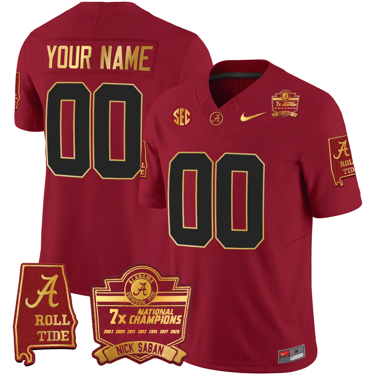 Alabama Crimson Tide Nick Saban 7x Champions Patch Gold Trim Custom Jersey - All Stitched - image 3