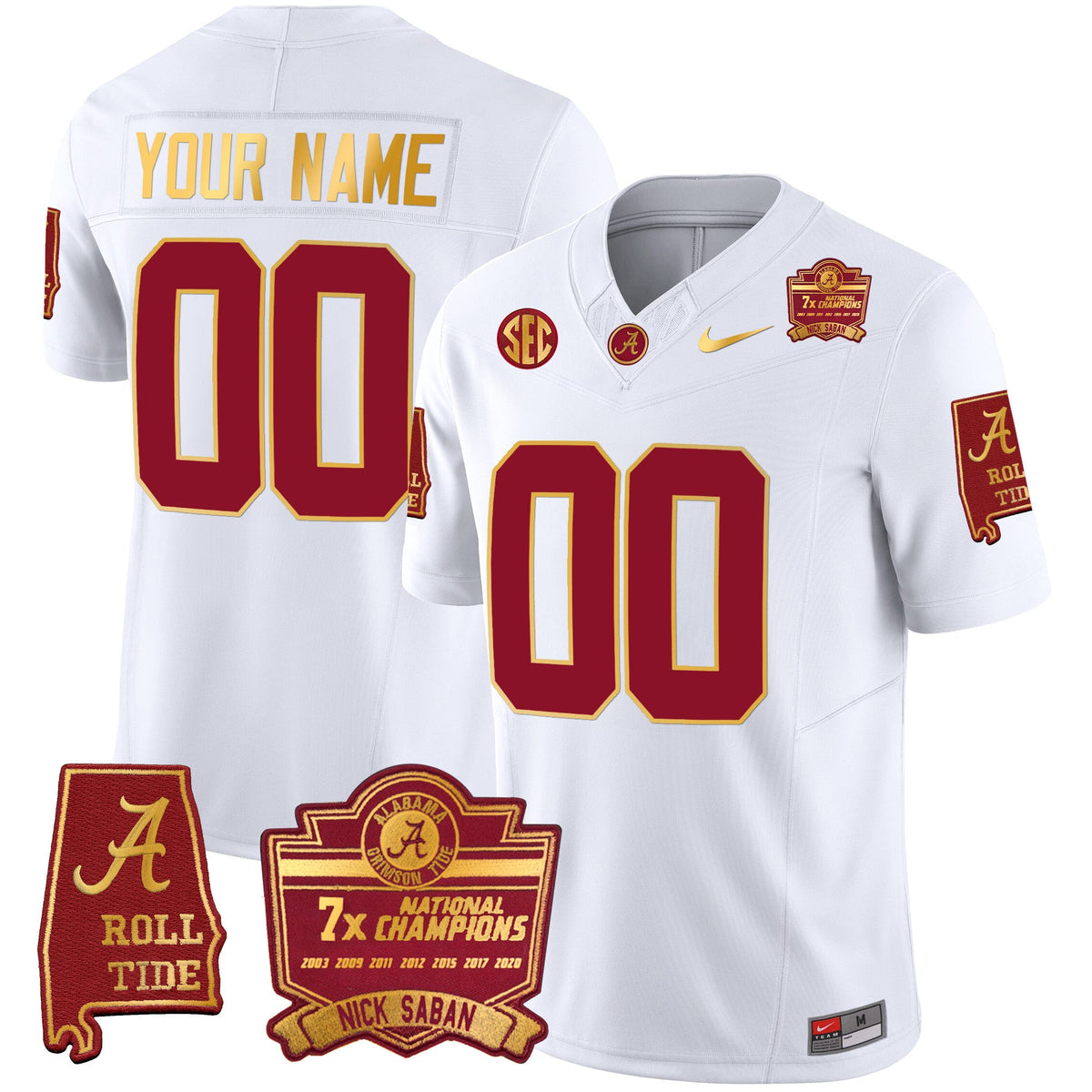 Alabama Crimson Tide Nick Saban 7x Champions Patch Gold Trim Custom Jersey - All Stitched - image 5