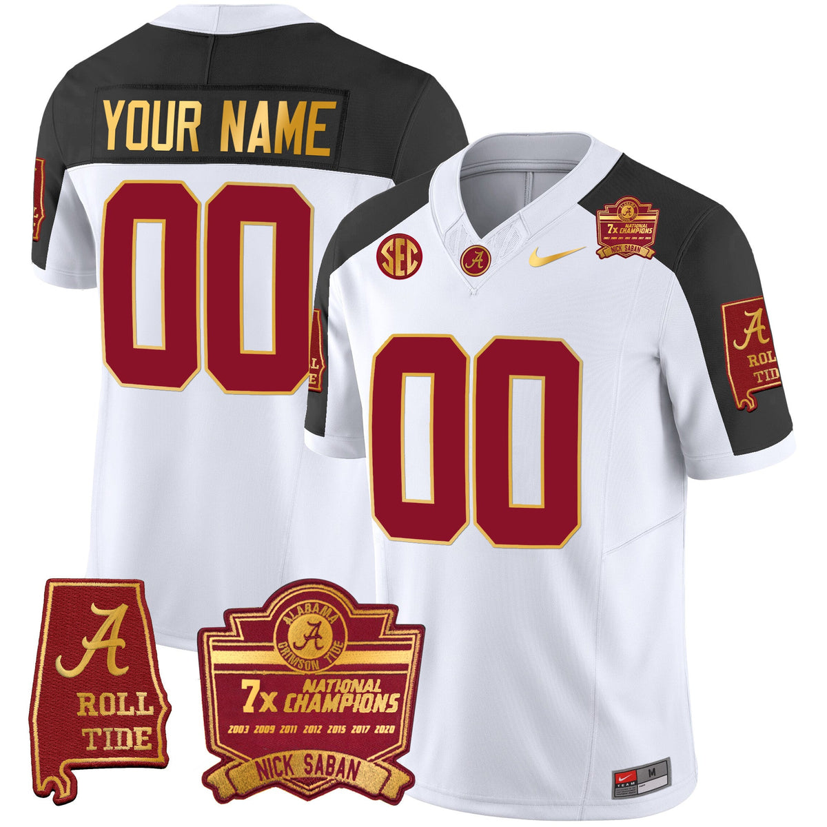 Alabama Crimson Tide Nick Saban 7x Champions Patch Gold Trim Custom Jersey - All Stitched - image 6