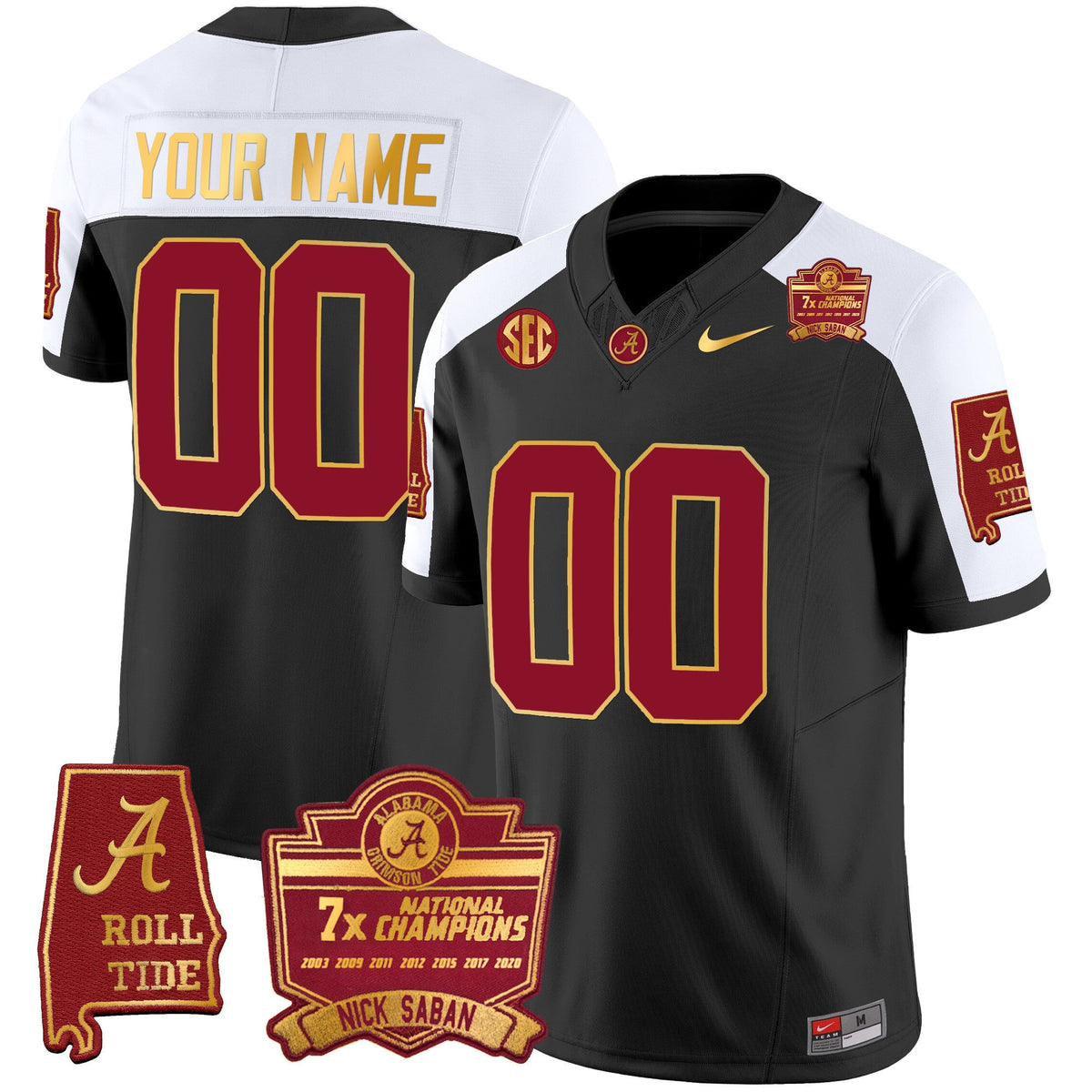 Alabama Crimson Tide Nick Saban 7x Champions Patch Gold Trim Custom Jersey - All Stitched - image 1