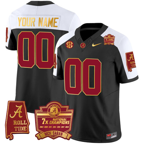 Alabama Crimson Tide Nick Saban 7x Champions Patch Gold Trim Custom Jersey - All Stitched - image 1