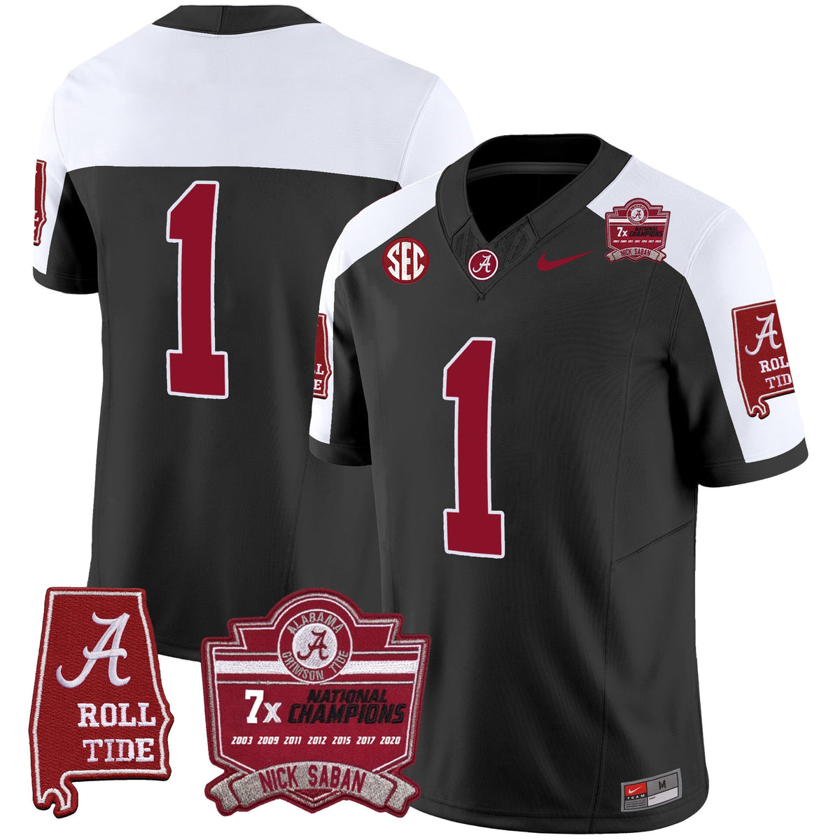 Men's Alabama Crimson Tide Nick Saban 7x Champions Patch Vapor Jersey - All Stitched - image 8