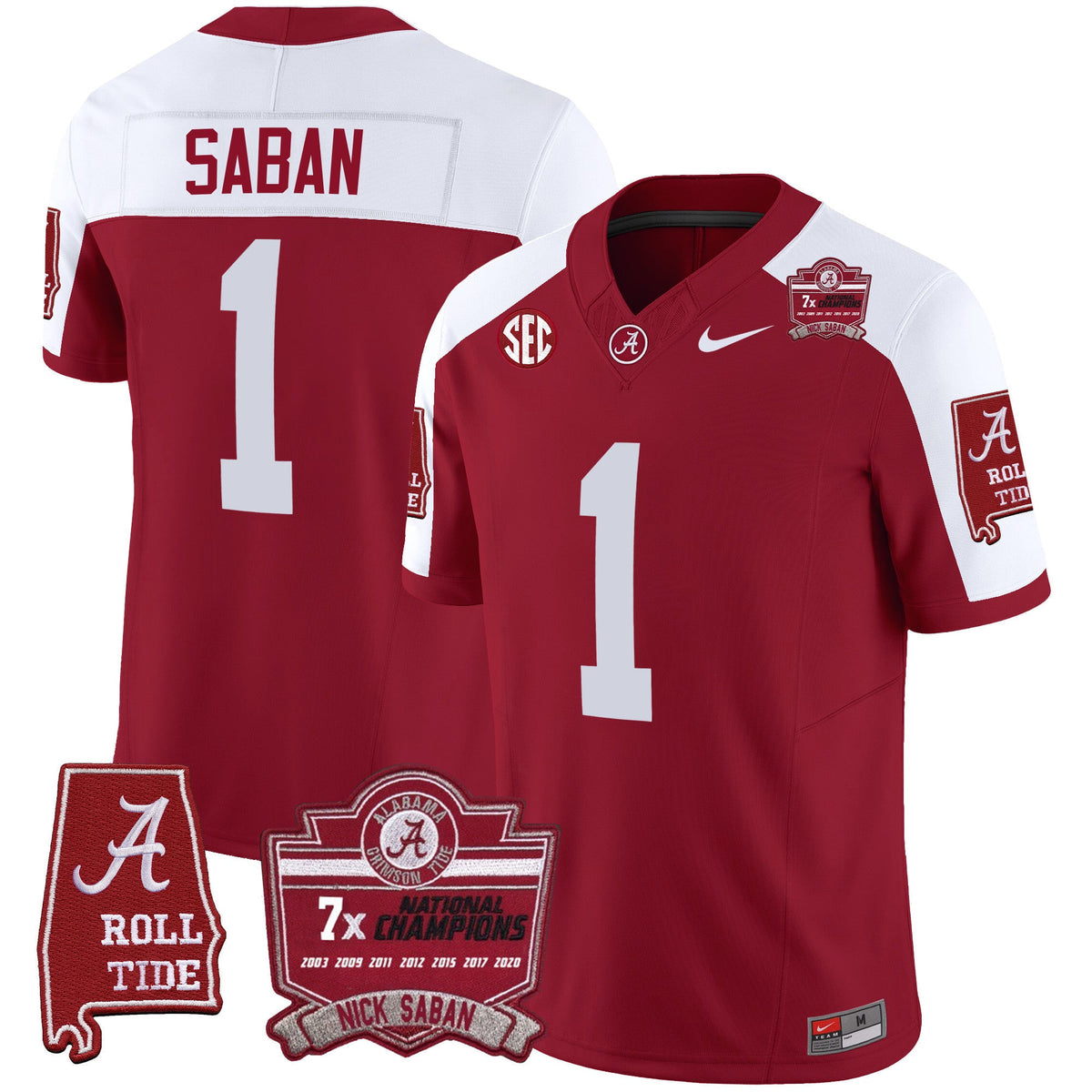 Men's Alabama Crimson Tide Nick Saban 7x Champions Patch Vapor Jersey - All Stitched - image 9