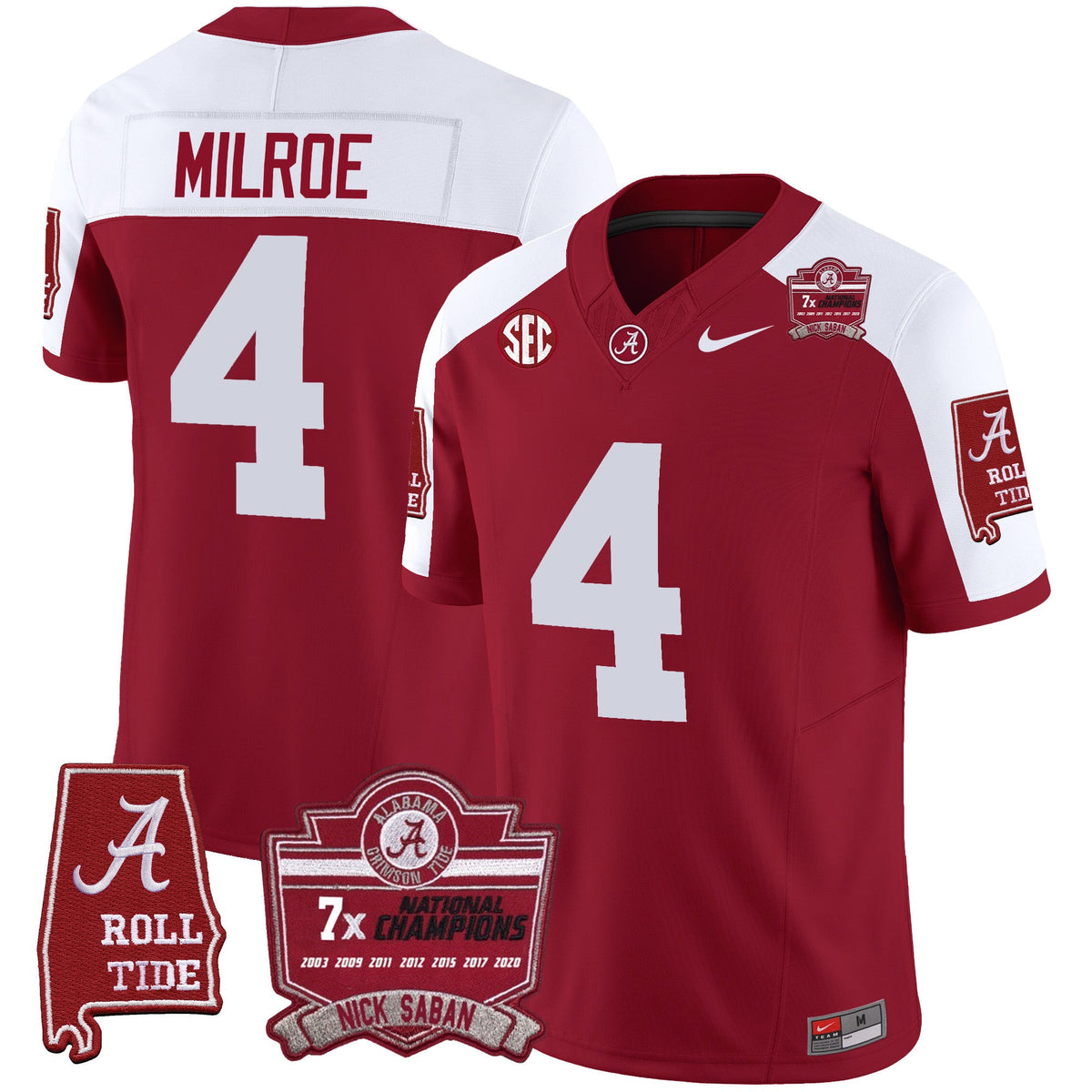 Men's Alabama Crimson Tide Nick Saban 7x Champions Patch Vapor Jersey - All Stitched - image 10