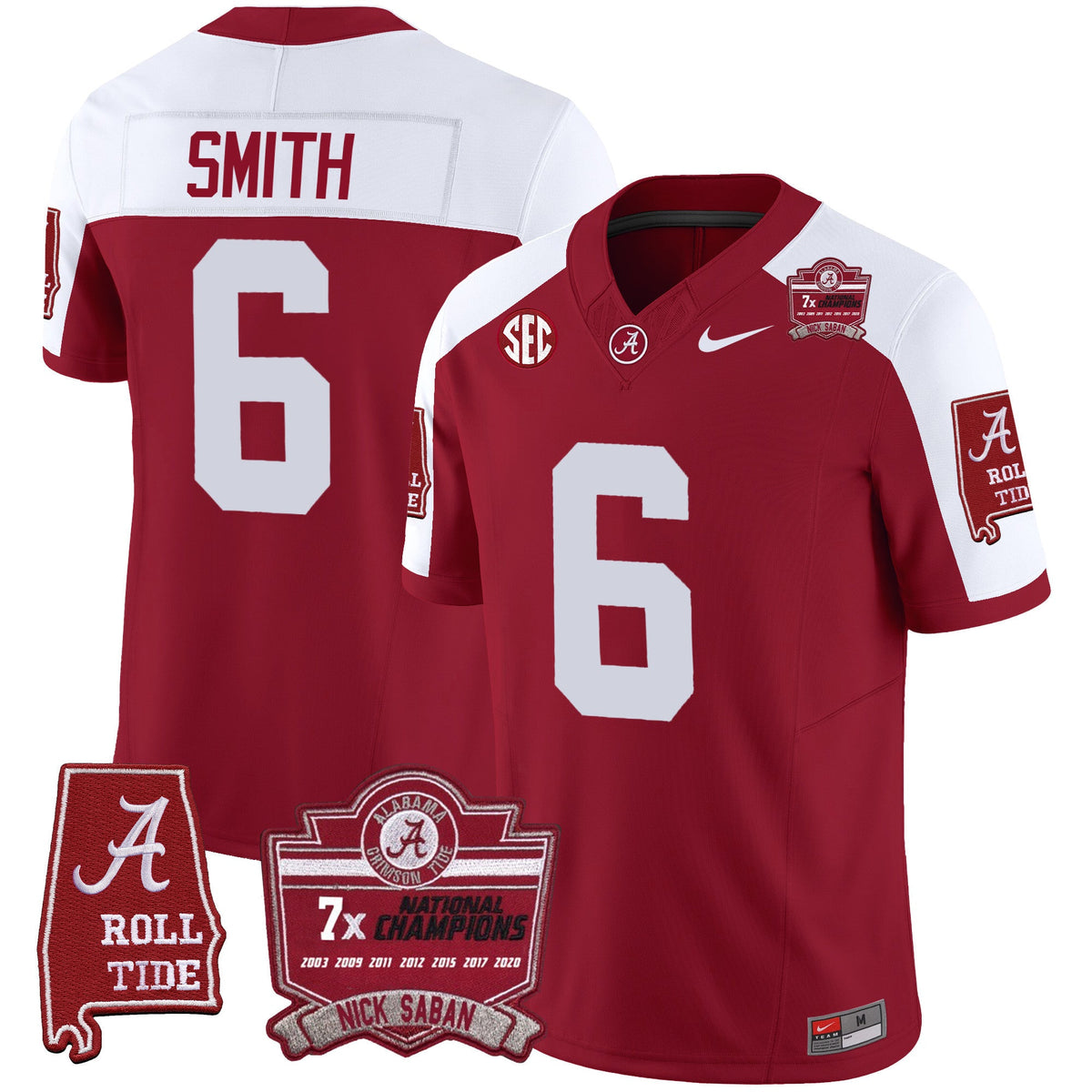 Men's Alabama Crimson Tide Nick Saban 7x Champions Patch Vapor Jersey - All Stitched - image 14