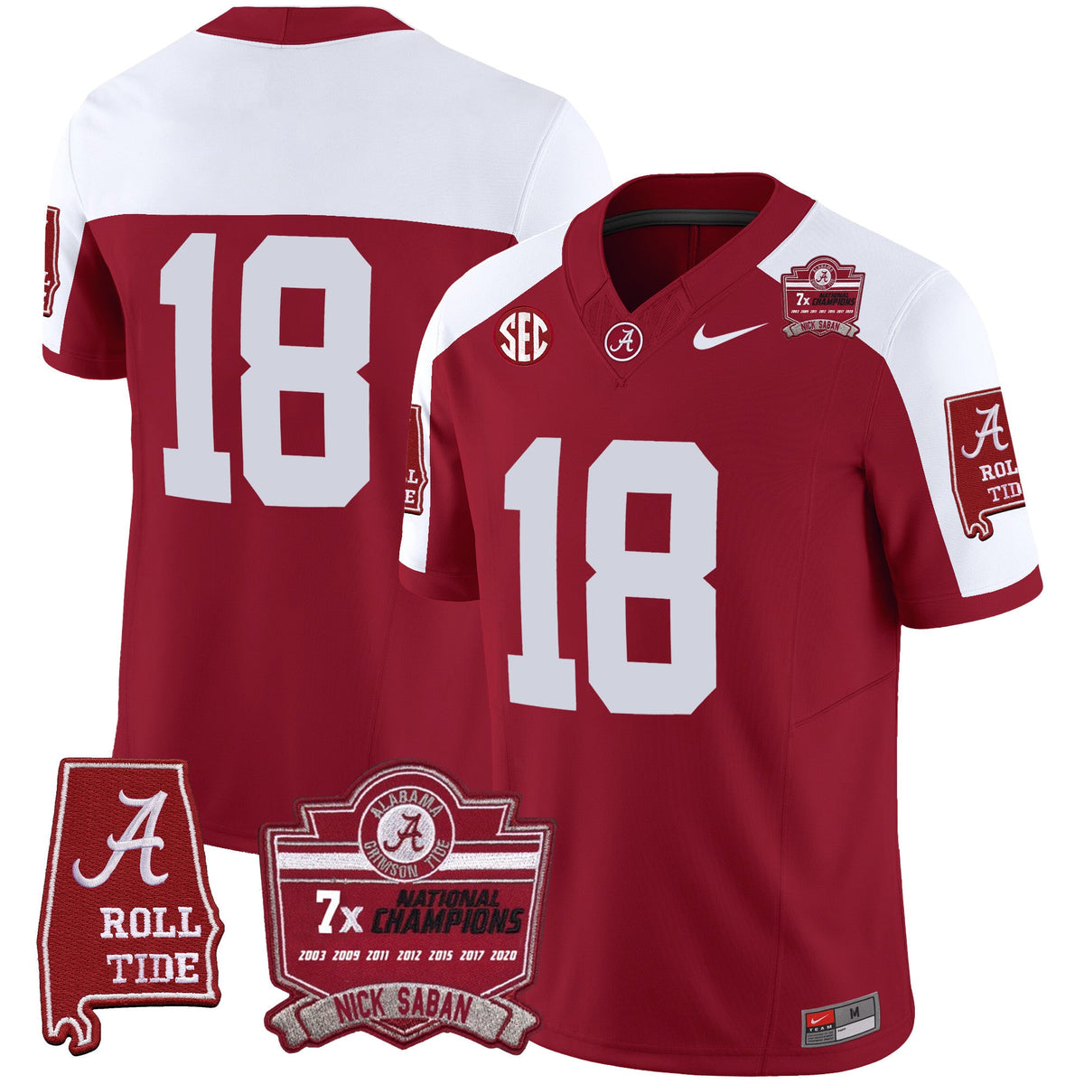 Men's Alabama Crimson Tide Nick Saban 7x Champions Patch Vapor Jersey - All Stitched - image 15