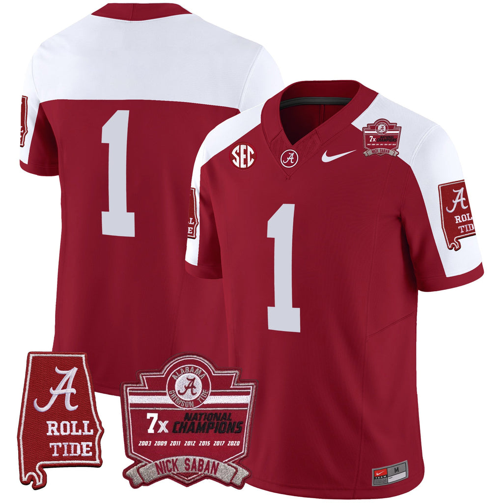 Men's Alabama Crimson Tide Nick Saban 7x Champions Patch Vapor Jersey - All Stitched - image 16