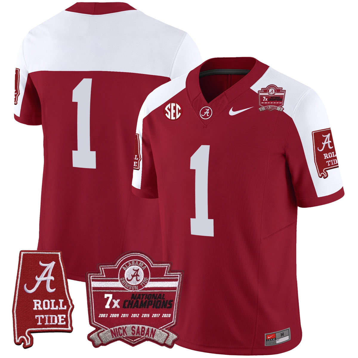 Men's Alabama Crimson Tide Nick Saban 7x Champions Patch Vapor Jersey - All Stitched - image 16