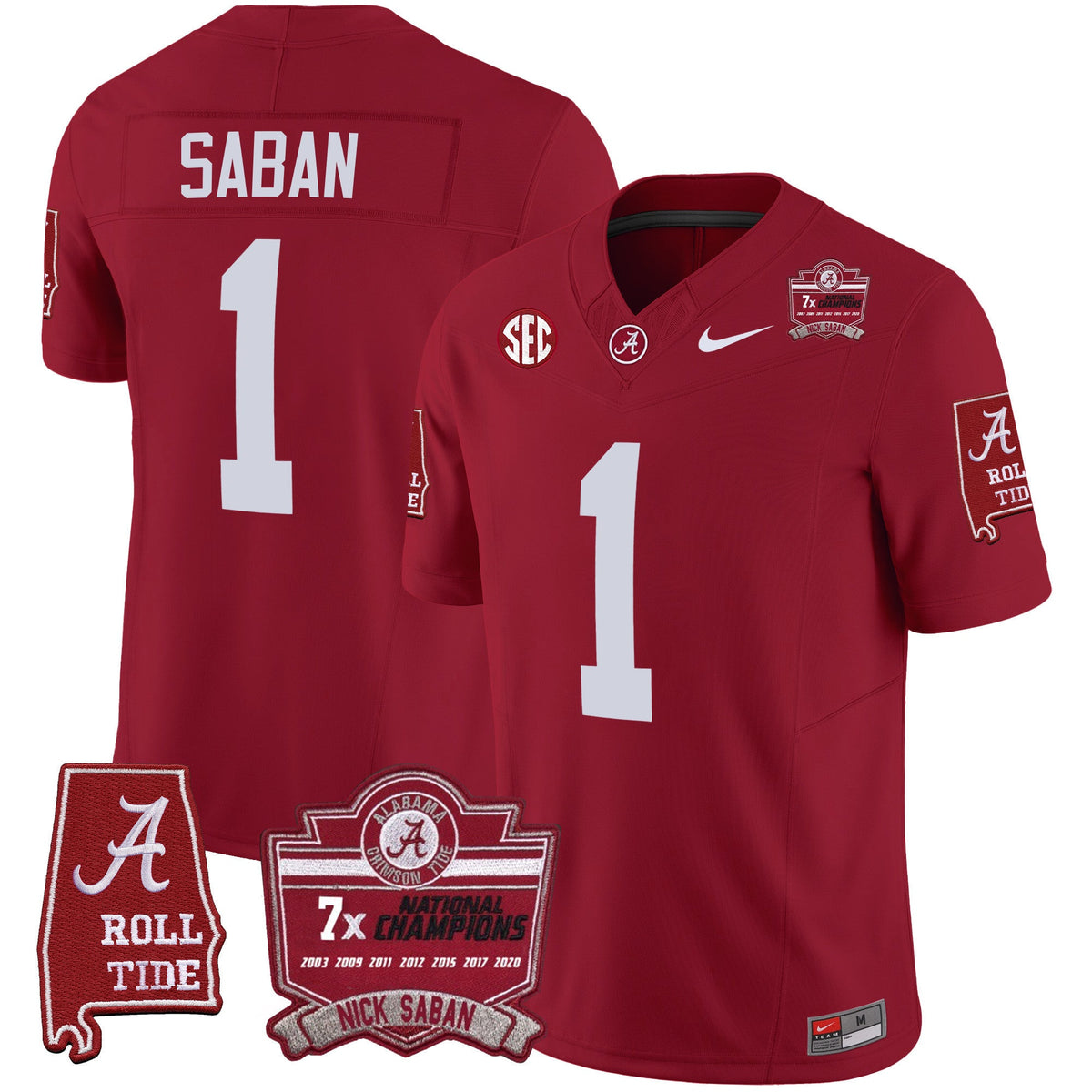 Men's Alabama Crimson Tide Nick Saban 7x Champions Patch Vapor Jersey - All Stitched - image 17