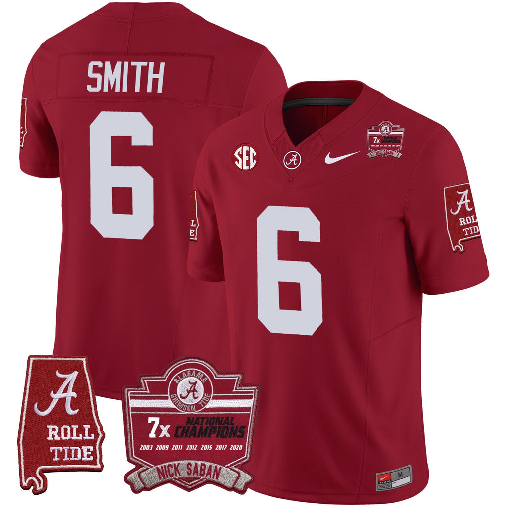 Men's Alabama Crimson Tide Nick Saban 7x Champions Patch Vapor Jersey - All Stitched - image 22