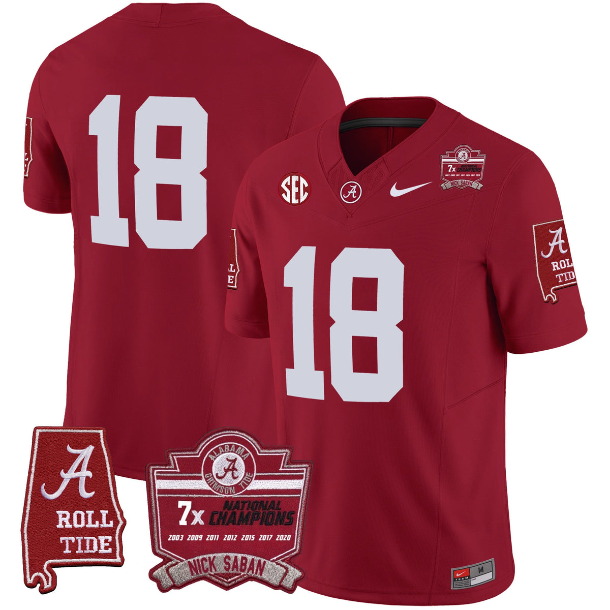 Men's Alabama Crimson Tide Nick Saban 7x Champions Patch Vapor Jersey - All Stitched - image 23