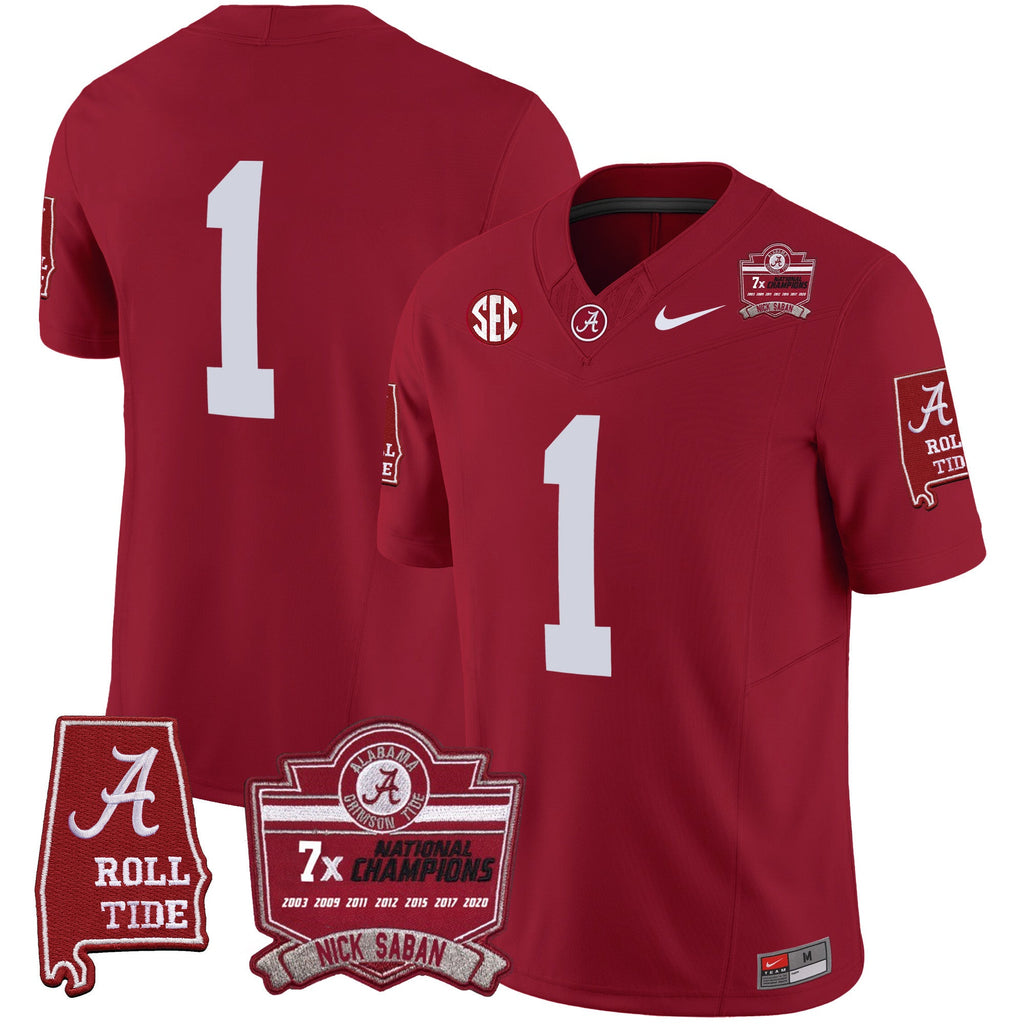 Men's Alabama Crimson Tide Nick Saban 7x Champions Patch Vapor Jersey - All Stitched - image 24