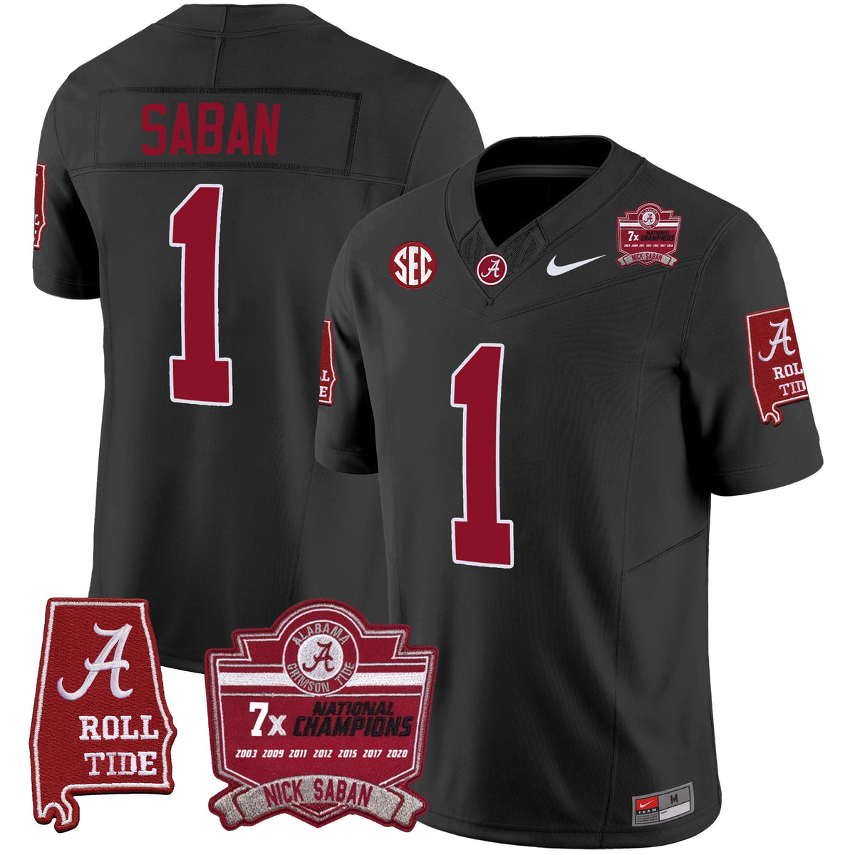 Men's Alabama Crimson Tide Nick Saban 7x Champions Patch Vapor Jersey - All Stitched - image 25
