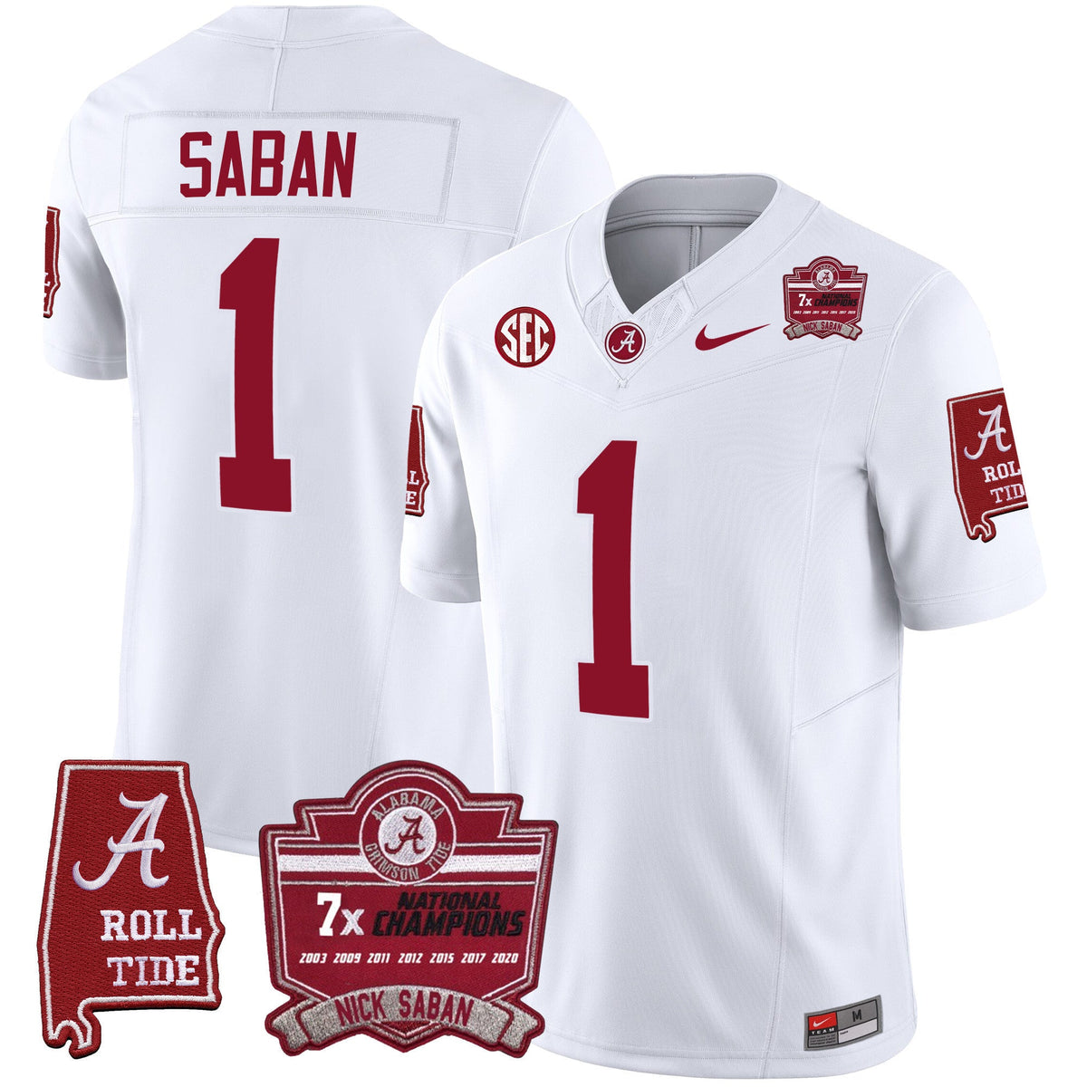 Men's Alabama Crimson Tide Nick Saban 7x Champions Patch Vapor Jersey - All Stitched - image 33