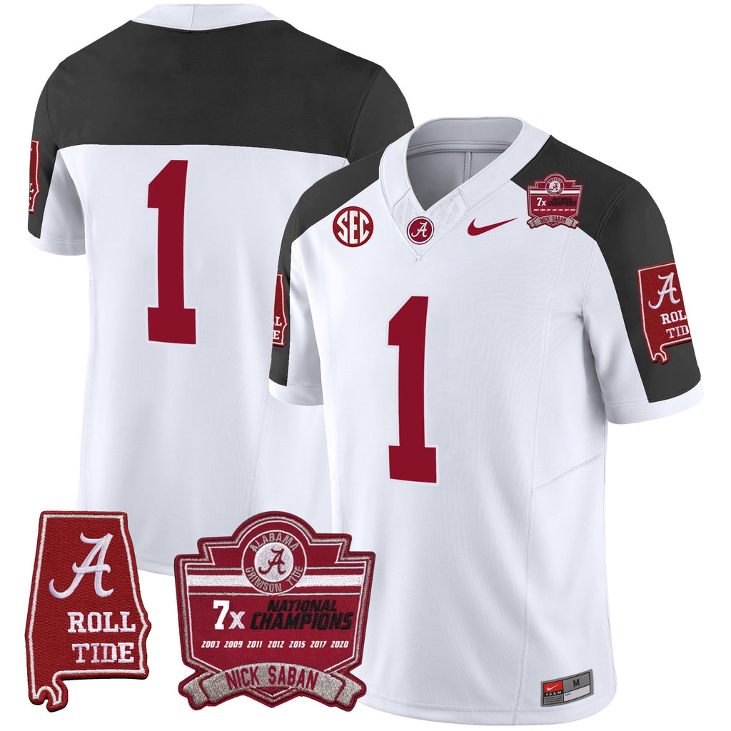Men's Alabama Crimson Tide Nick Saban 7x Champions Patch Vapor Jersey - All Stitched - image 48