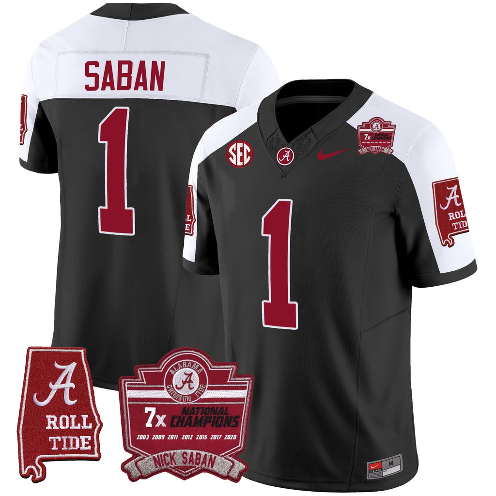 Men's Alabama Crimson Tide Nick Saban 7x Champions Patch Vapor Jersey - All Stitched - image 1