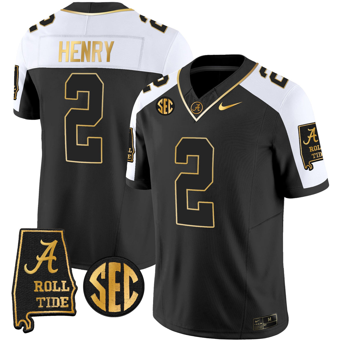 Men's Alabama Crimson Tide Vapor Gold Jersey V3 - Alabama Map - All Stitched - image 5