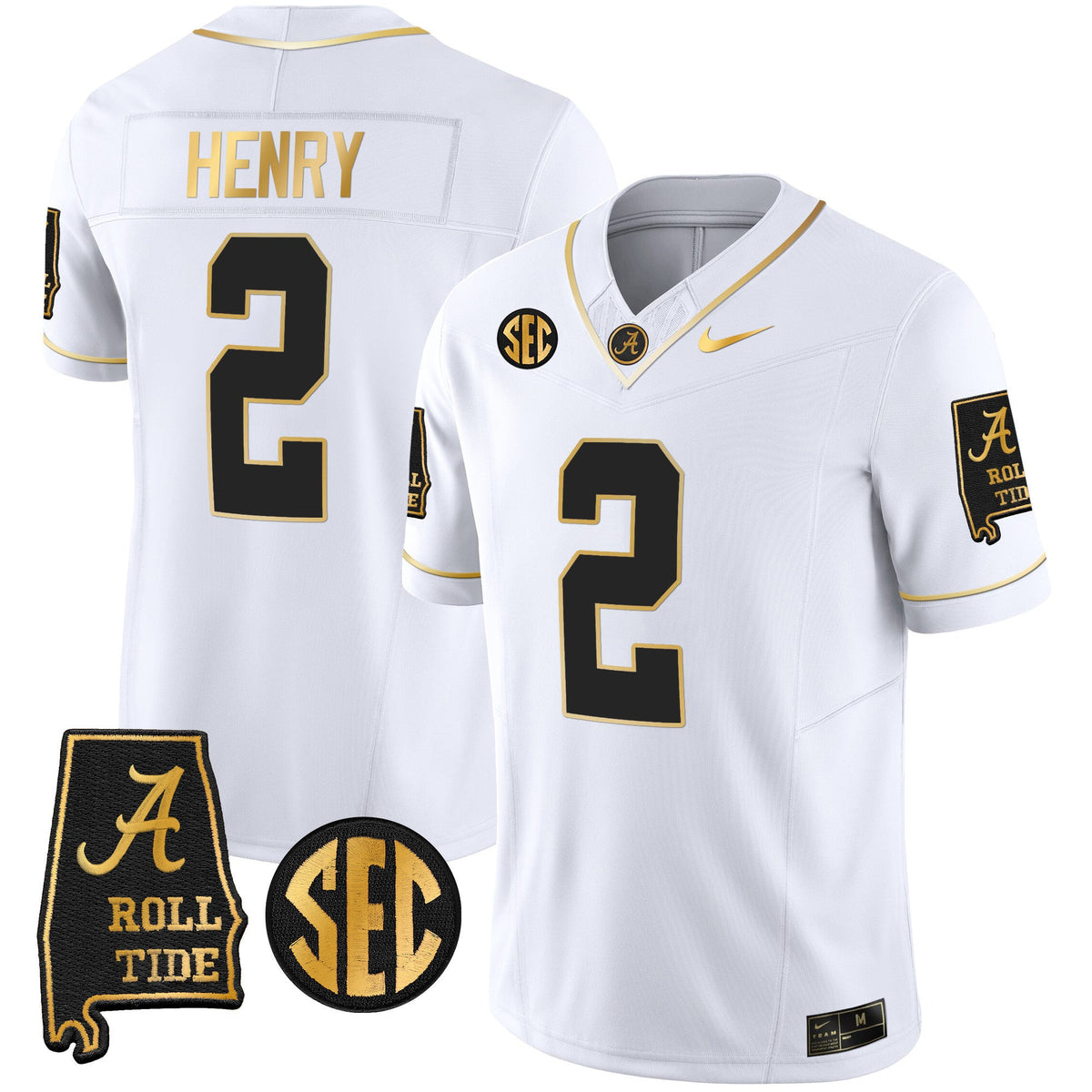 Men's Alabama Crimson Tide Vapor Gold Jersey V3 - Alabama Map - All Stitched - image 29