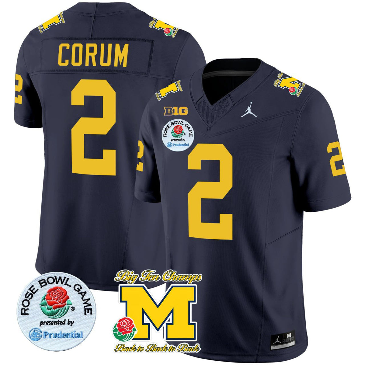 Blake Corum Michigan Wolverines Navy Rose Bowl Patch Jersey - All Stitched - image 1