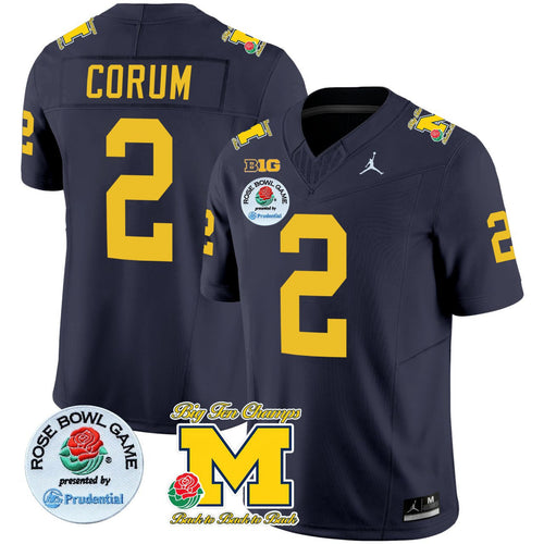 Blake Corum Michigan Wolverines Navy Rose Bowl Patch Jersey - All Stitched - image 1