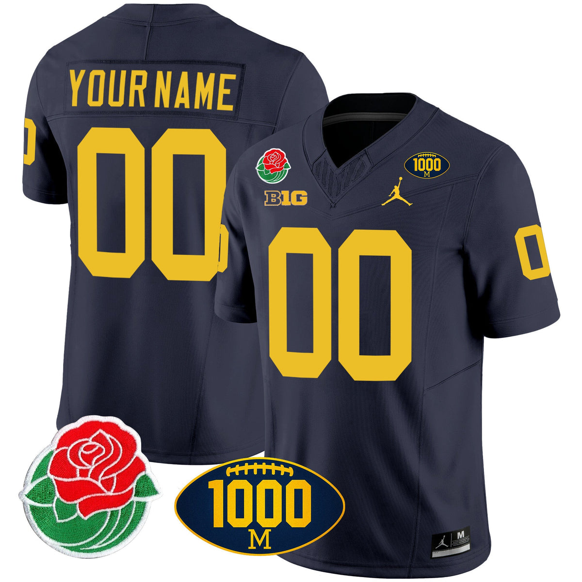 Michigan Wolverines Rose Bowl & 1000 Wins Patch Vapor Custom Jersey - All Stitched - image 2