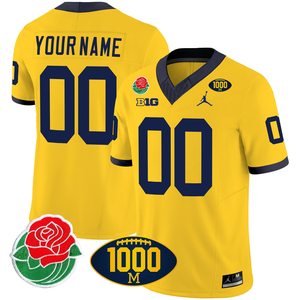 Michigan Wolverines Rose Bowl & 1000 Wins Patch Vapor Custom Jersey - All Stitched - image 3