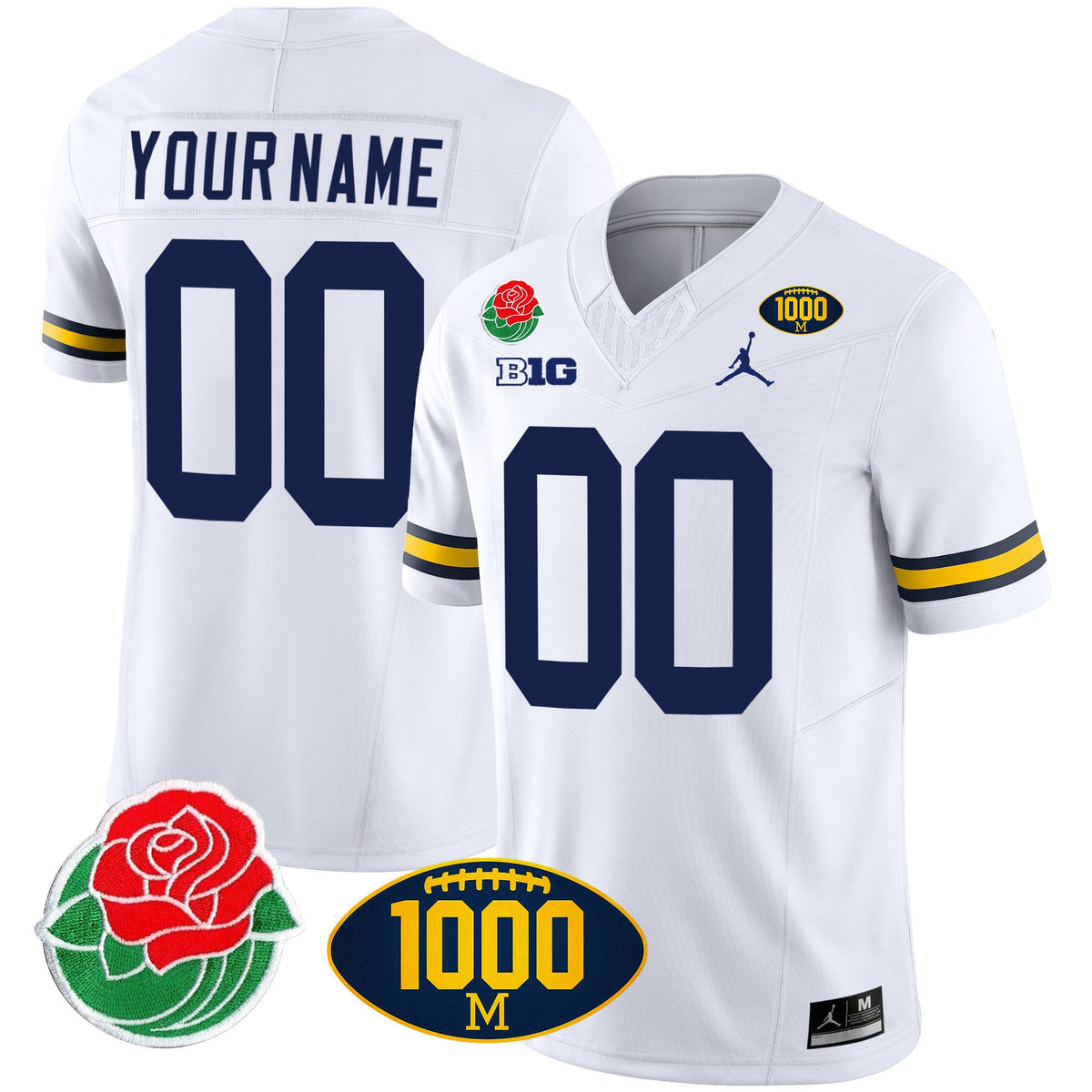 Michigan Wolverines Rose Bowl & 1000 Wins Patch Vapor Custom Jersey - All Stitched - image 4