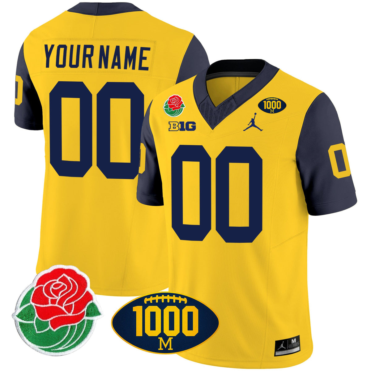 Michigan Wolverines Rose Bowl & 1000 Wins Patch Vapor Custom Jersey - All Stitched - image 5