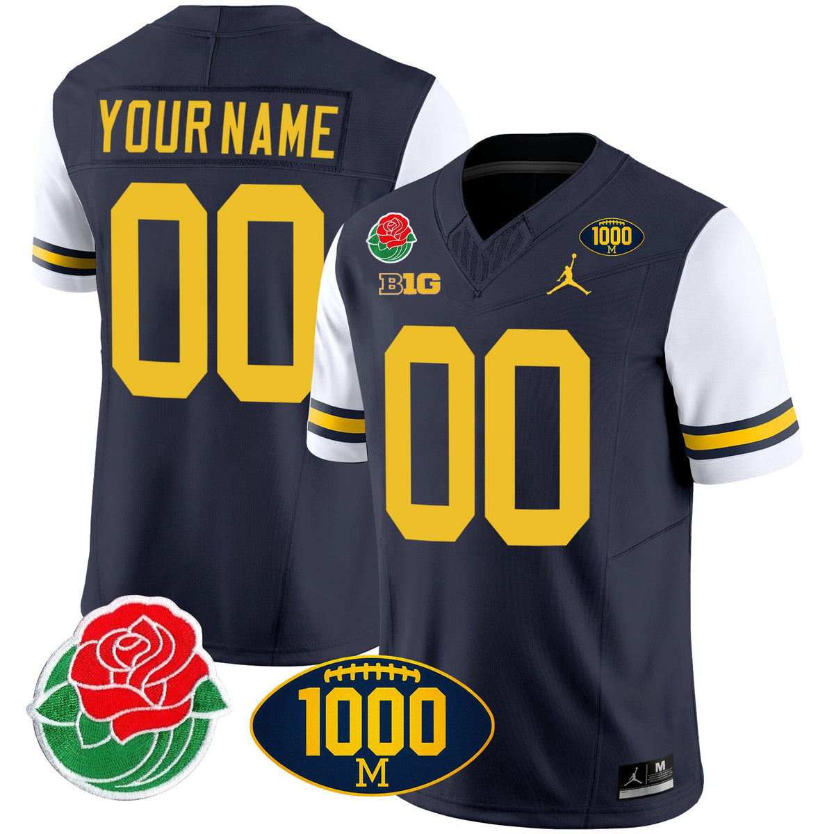 Michigan Wolverines Rose Bowl & 1000 Wins Patch Vapor Custom Jersey - All Stitched - image 6