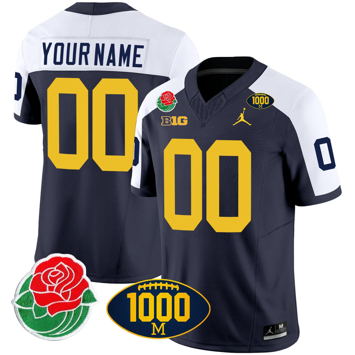 Michigan Wolverines Rose Bowl & 1000 Wins Patch Vapor Custom Jersey - All Stitched - image 1