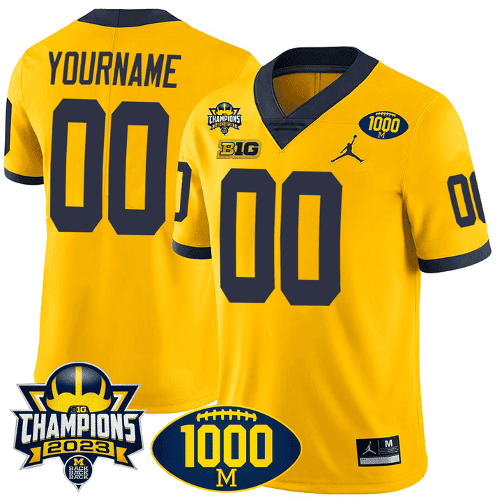 Michigan Wolverines 1000 Wins & BIG10 Champions Patch Special Custom Jersey - All Stitched - image 2