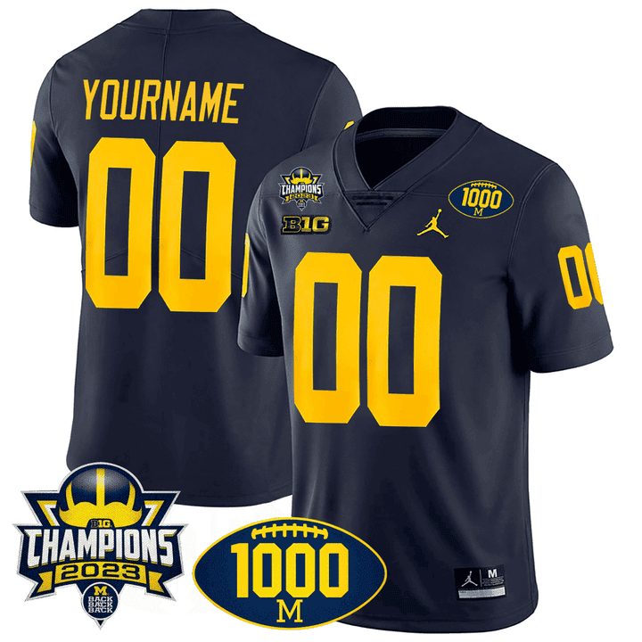 Michigan Wolverines 1000 Wins & BIG10 Champions Patch Special Custom Jersey - All Stitched - image 3