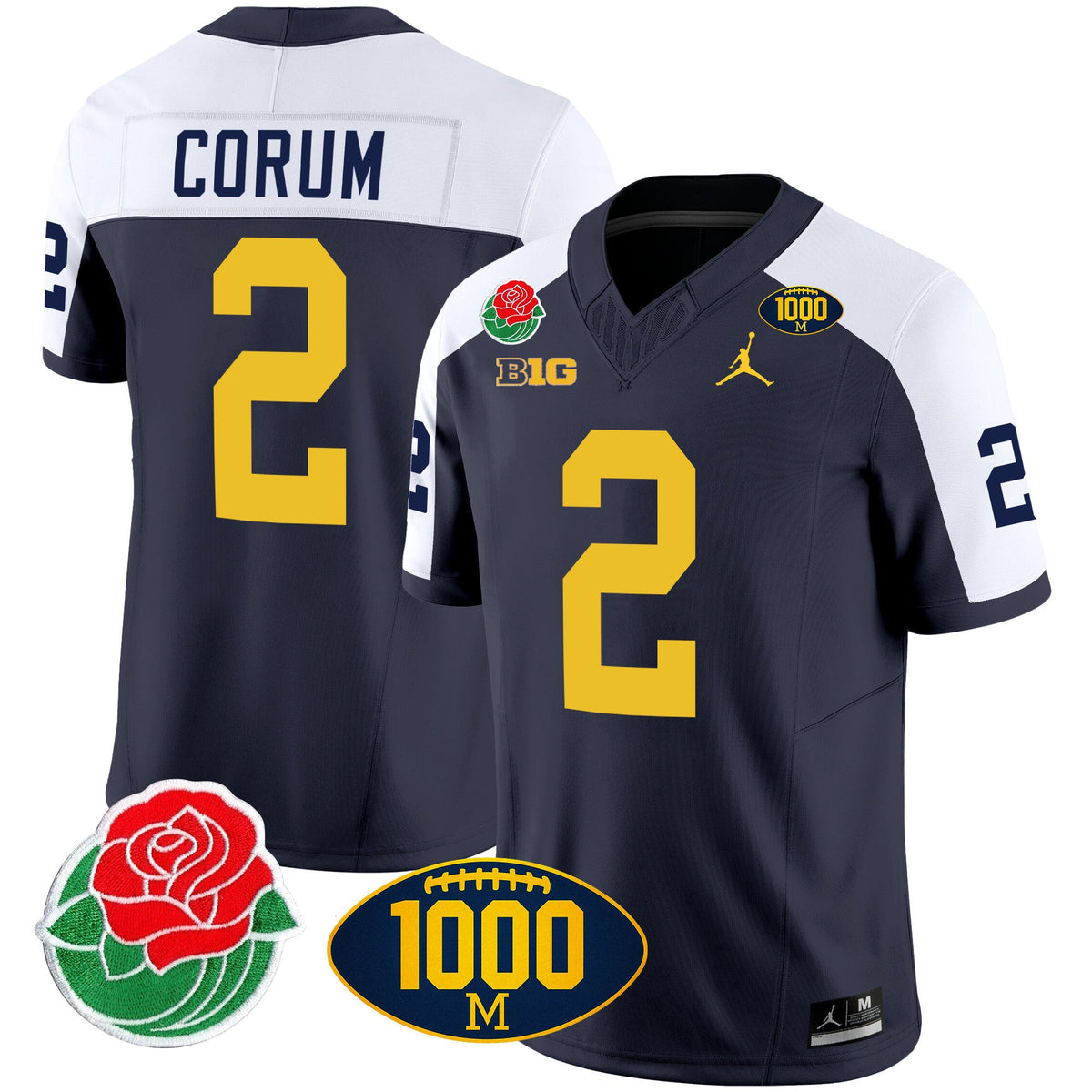 Men's Michigan Wolverines Rose Bowl & 1000 Wins Patch Vapor Jersey - All Stitched - image 2