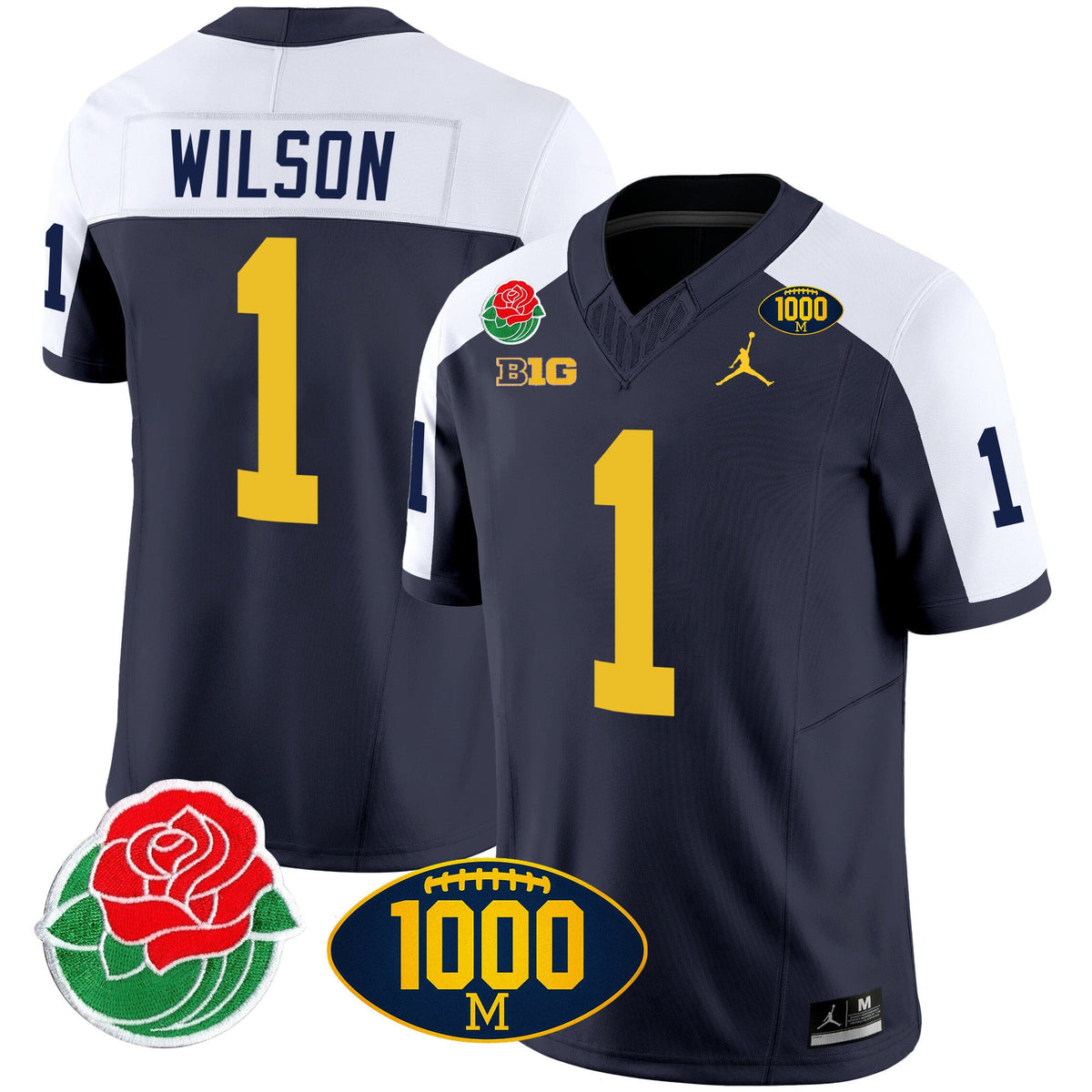 Men's Michigan Wolverines Rose Bowl & 1000 Wins Patch Vapor Jersey - All Stitched - image 3