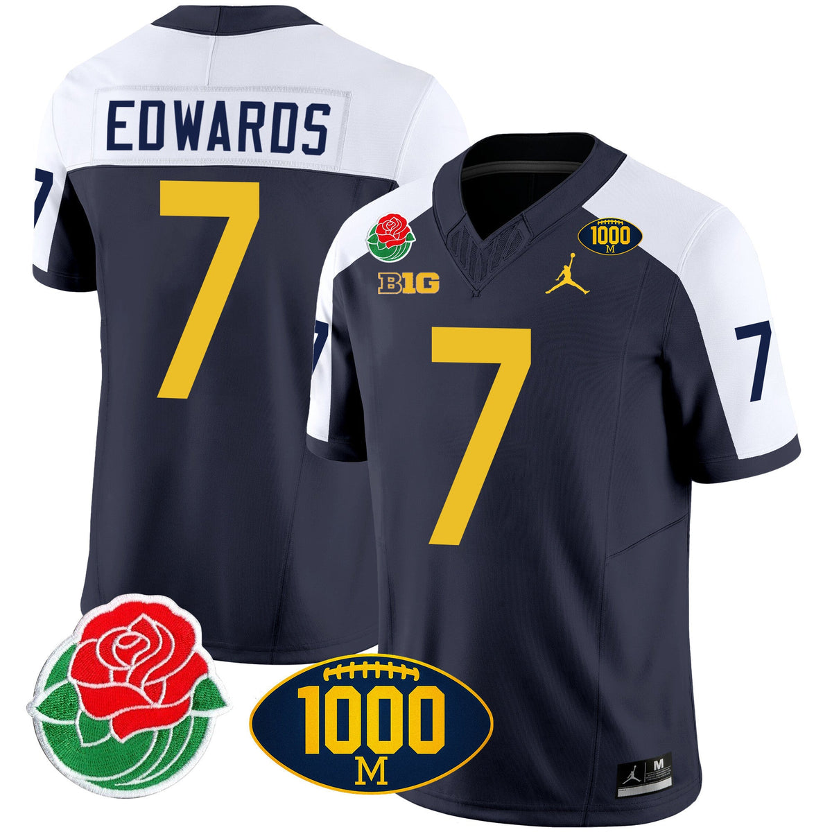 Men's Michigan Wolverines Rose Bowl & 1000 Wins Patch Vapor Jersey - All Stitched - image 4