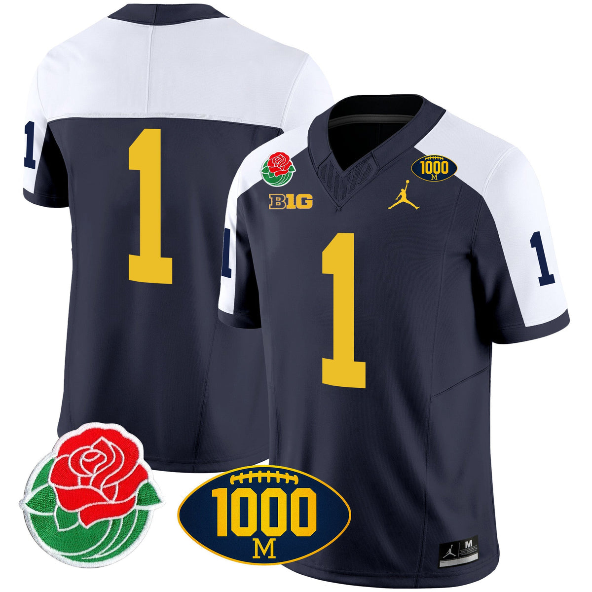 Men's Michigan Wolverines Rose Bowl & 1000 Wins Patch Vapor Jersey - All Stitched - image 6