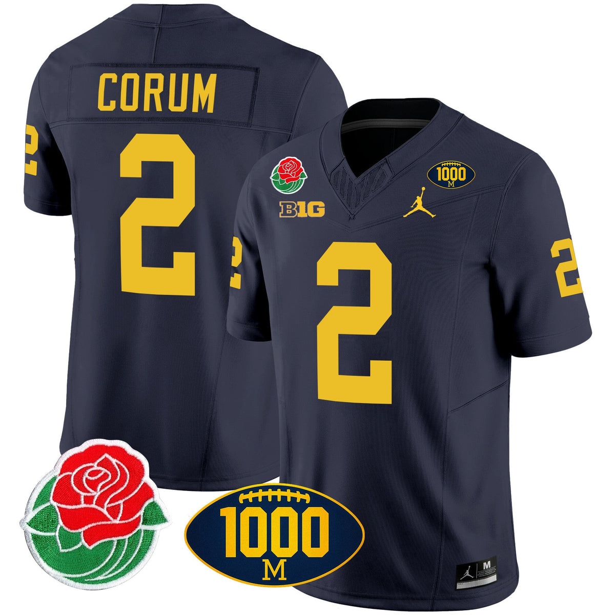 Men's Michigan Wolverines Rose Bowl & 1000 Wins Patch Vapor Jersey - All Stitched - image 8