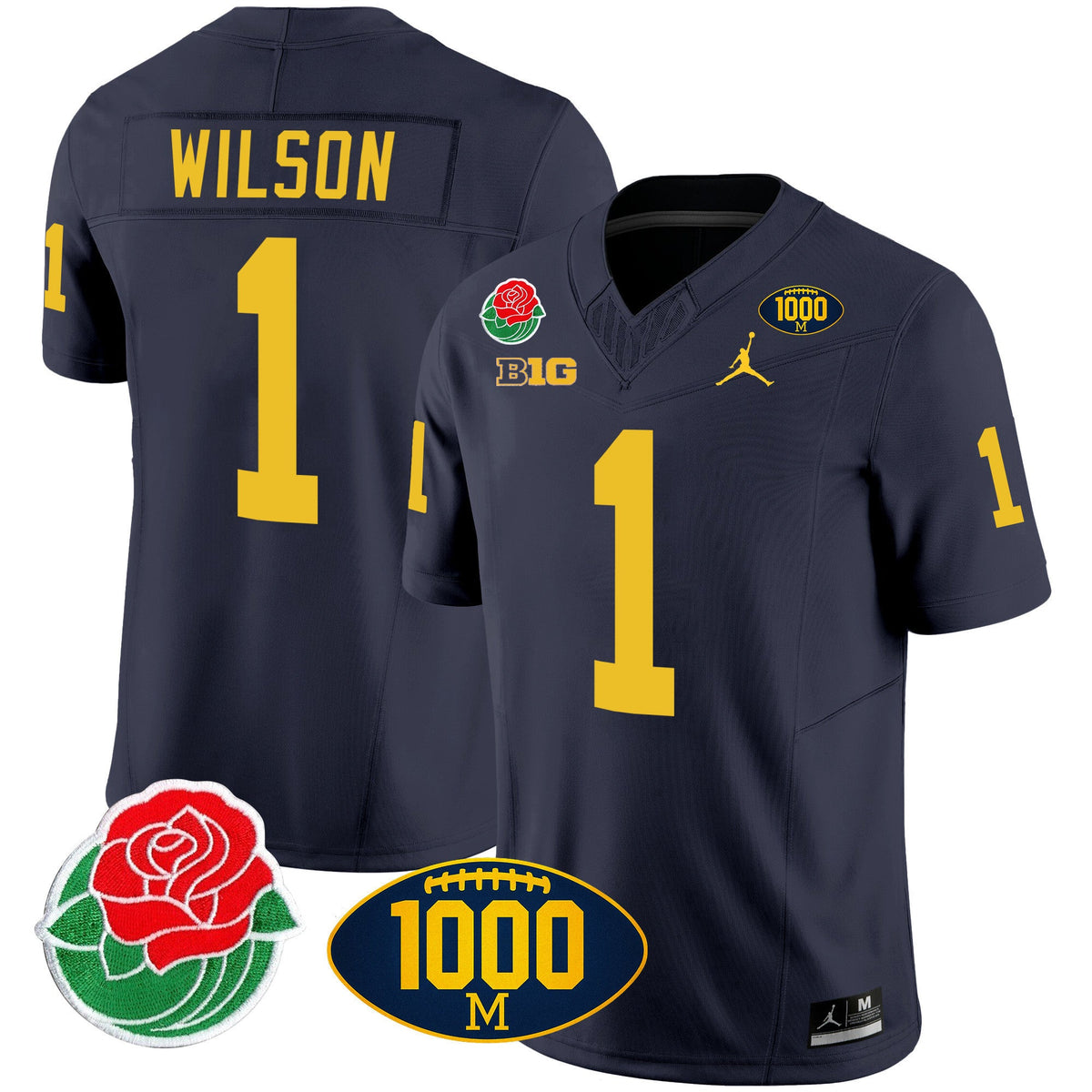 Men's Michigan Wolverines Rose Bowl & 1000 Wins Patch Vapor Jersey - All Stitched - image 9