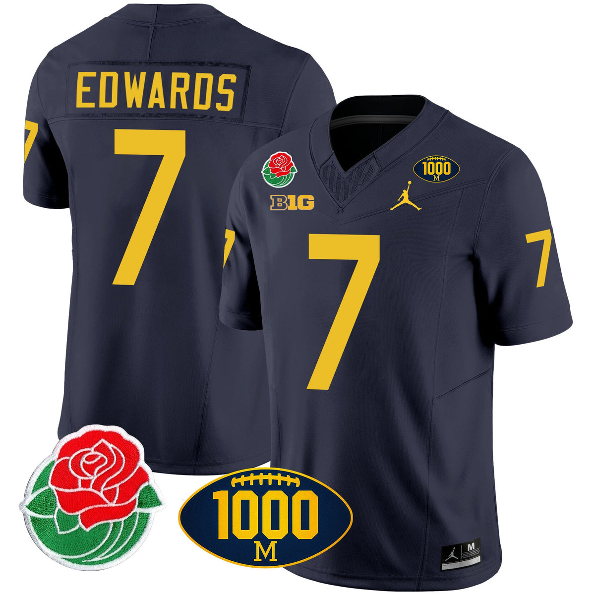 Men's Michigan Wolverines Rose Bowl & 1000 Wins Patch Vapor Jersey - All Stitched - image 10
