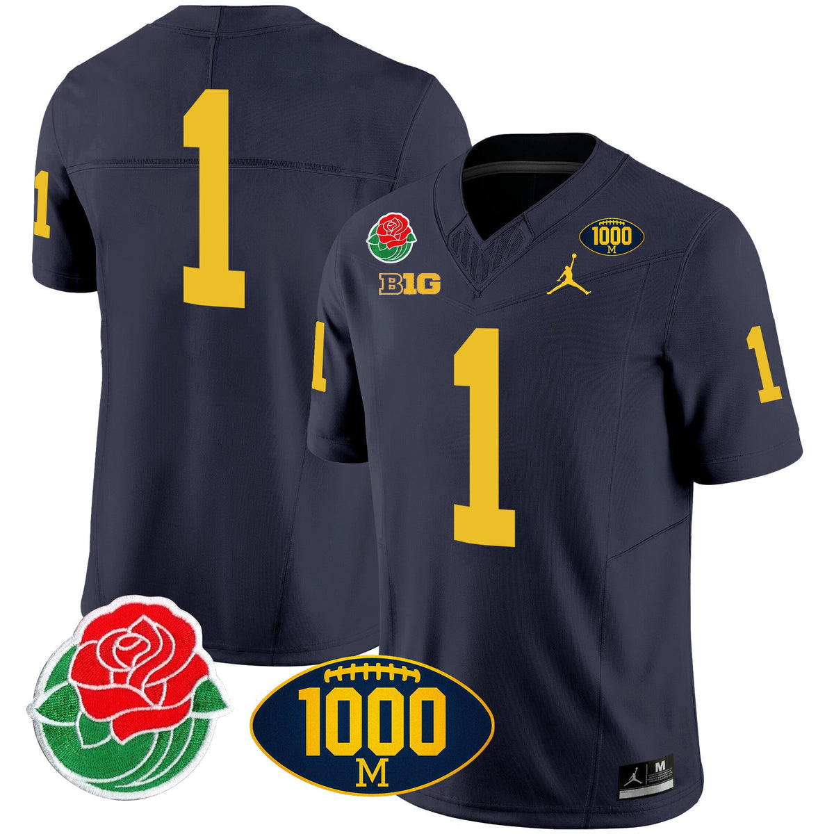 Men's Michigan Wolverines Rose Bowl & 1000 Wins Patch Vapor Jersey - All Stitched - image 12