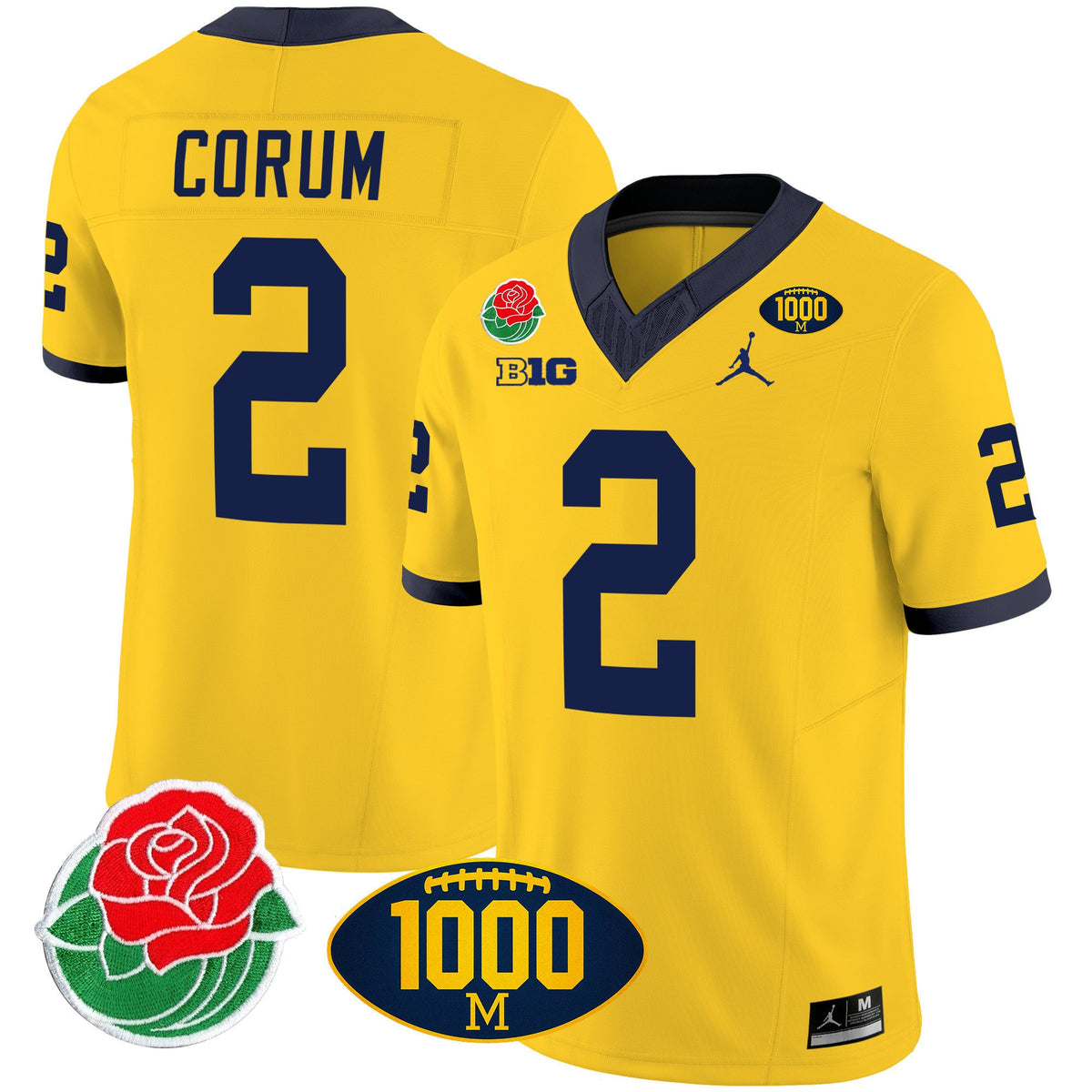 Men's Michigan Wolverines Rose Bowl & 1000 Wins Patch Vapor Jersey - All Stitched - image 14