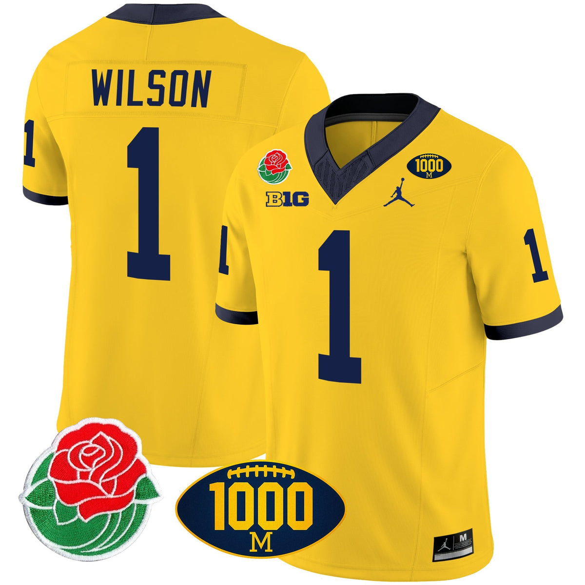 Men's Michigan Wolverines Rose Bowl & 1000 Wins Patch Vapor Jersey - All Stitched - image 15