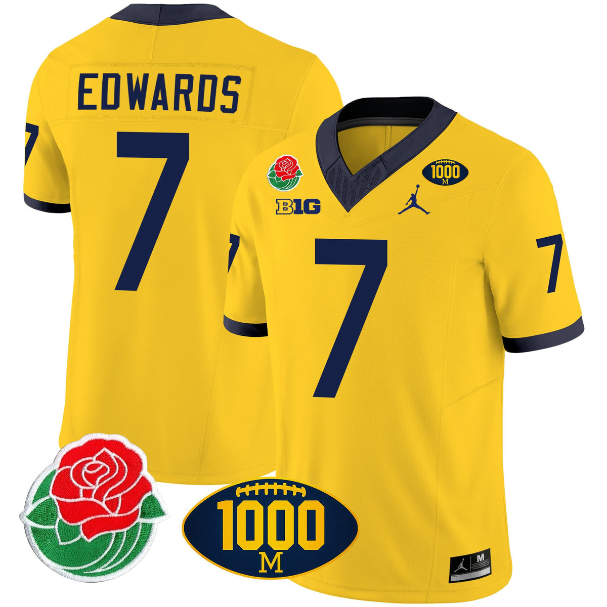 Men's Michigan Wolverines Rose Bowl & 1000 Wins Patch Vapor Jersey - All Stitched - image 16