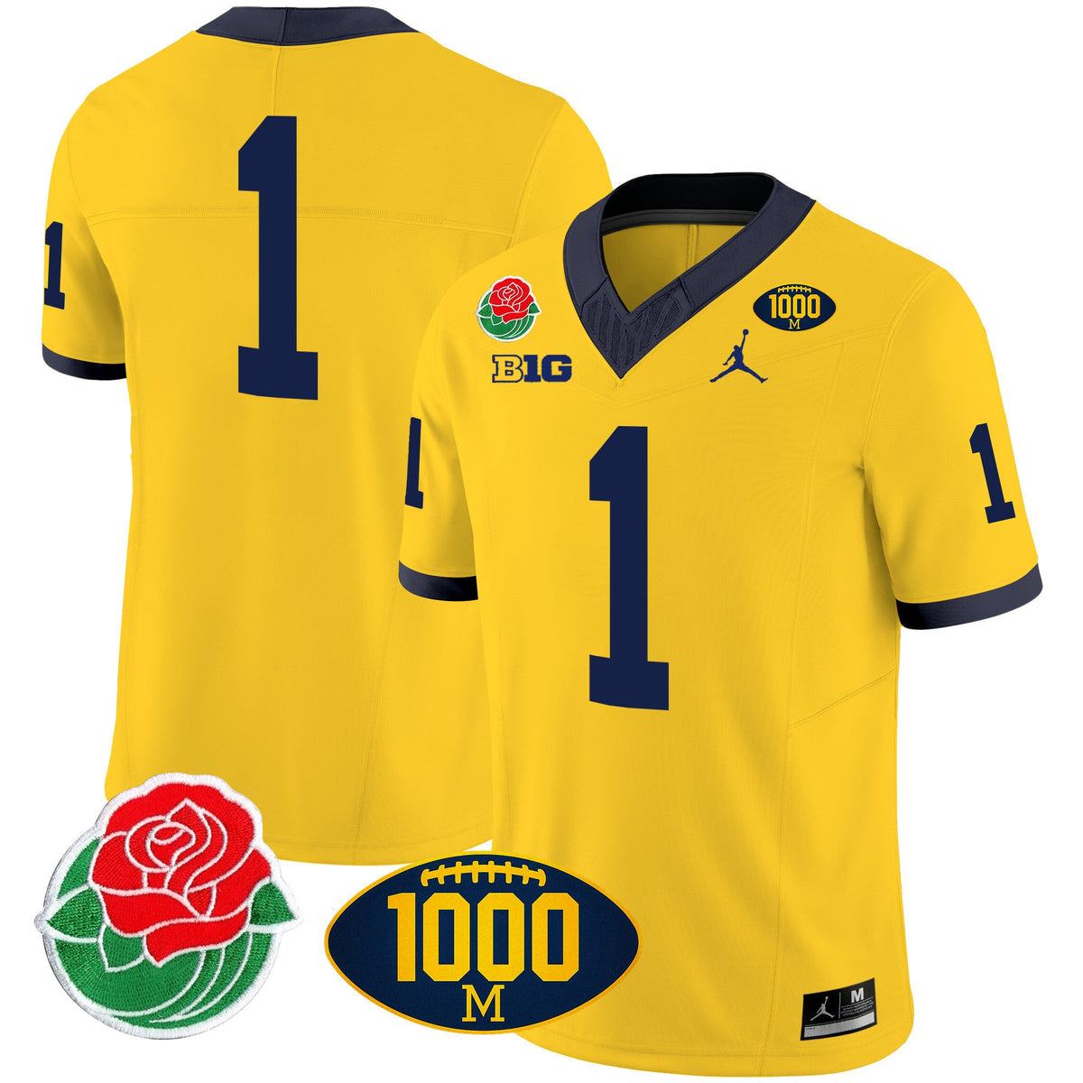 Men's Michigan Wolverines Rose Bowl & 1000 Wins Patch Vapor Jersey - All Stitched - image 18