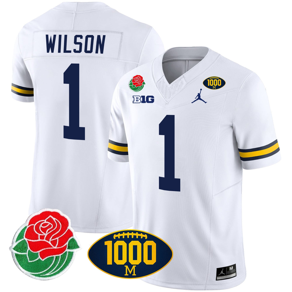 Men's Michigan Wolverines Rose Bowl & 1000 Wins Patch Vapor Jersey - All Stitched - image 21