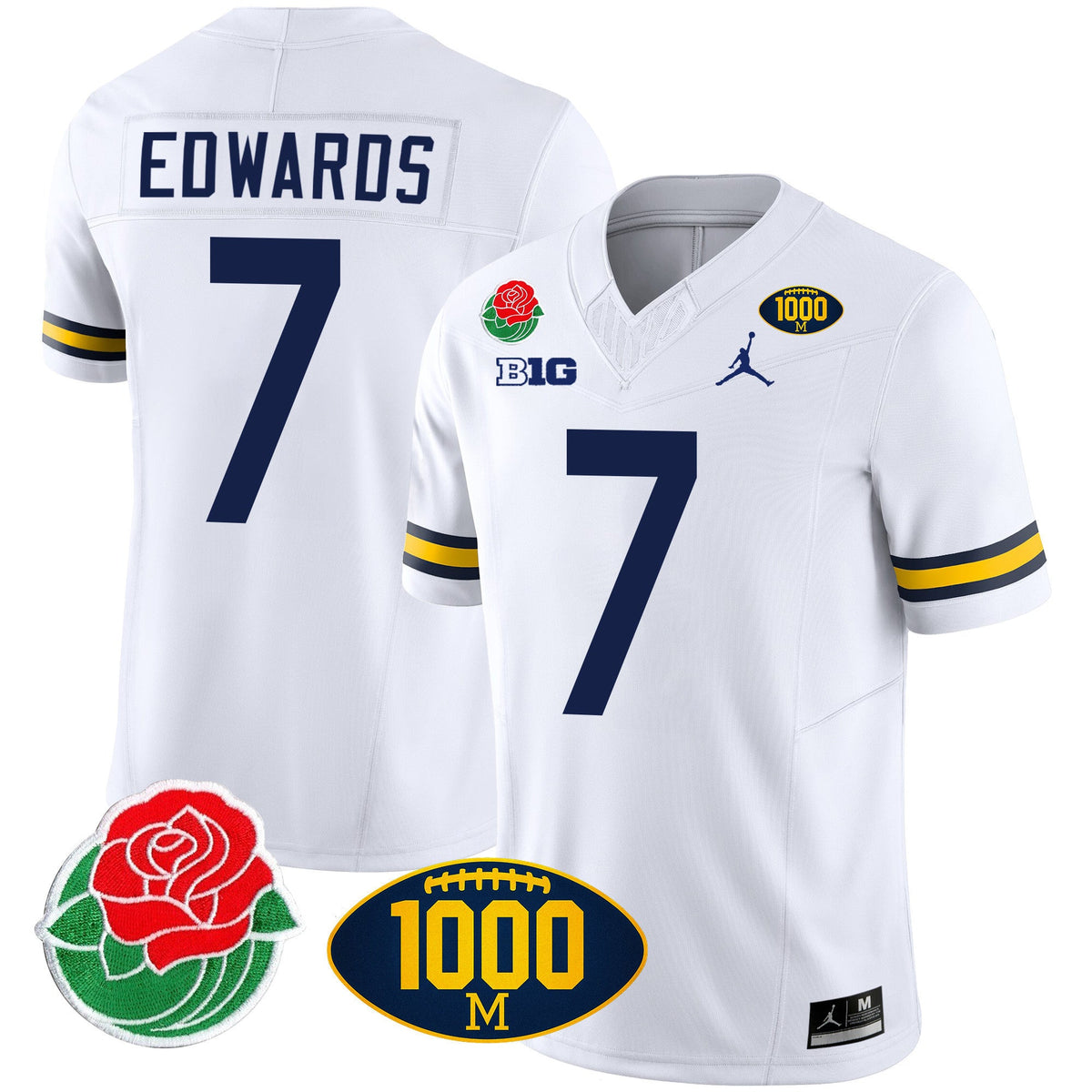 Men's Michigan Wolverines Rose Bowl & 1000 Wins Patch Vapor Jersey - All Stitched - image 22
